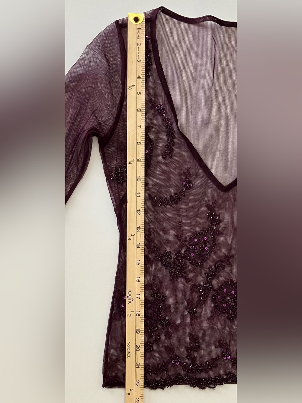 Mesh Beaded Lace Sheer Top Medium Purple Fairy Boho Y2k Laying Indie - Picture 8 of 8
